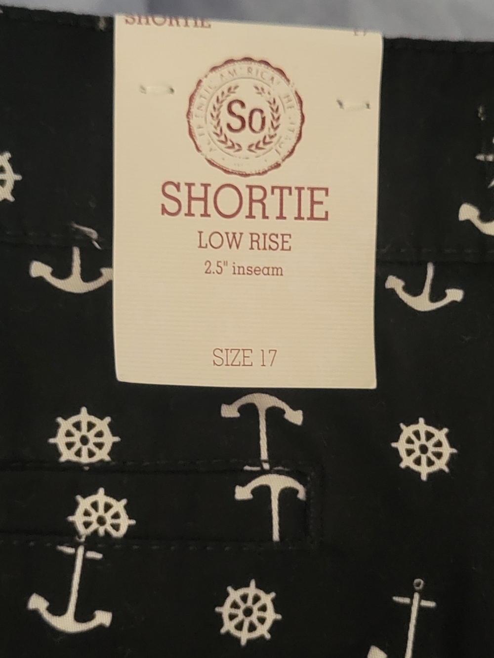 Sonoma Black Shorts with White Anchor Print